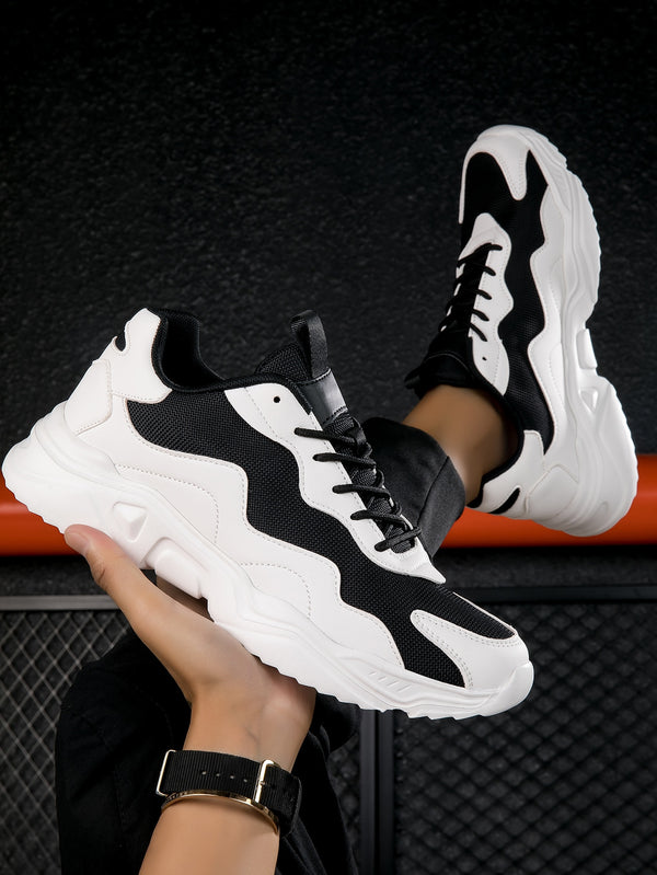 Men Colorblock Lace-Up Front Sneakers Chunky Shoes