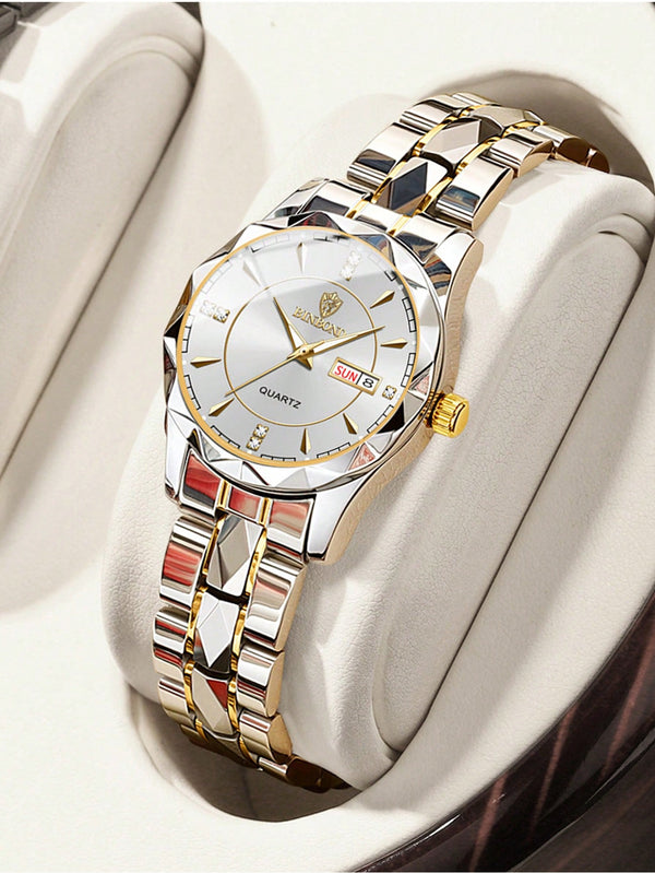 BINBOND 1pc Ladies Watch Gold Watch Fashionable Stainless Steel Water Resistant Date Quartz Wo  Luxury Timepiece Gift