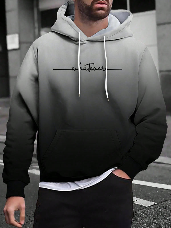 Kangaroo Pocket Drawstring 3D Digital Print Gradient Letter Hoodie & Sweatshirt Co-Ords For Men, Spring Autumn Winter Street Fashion Casual