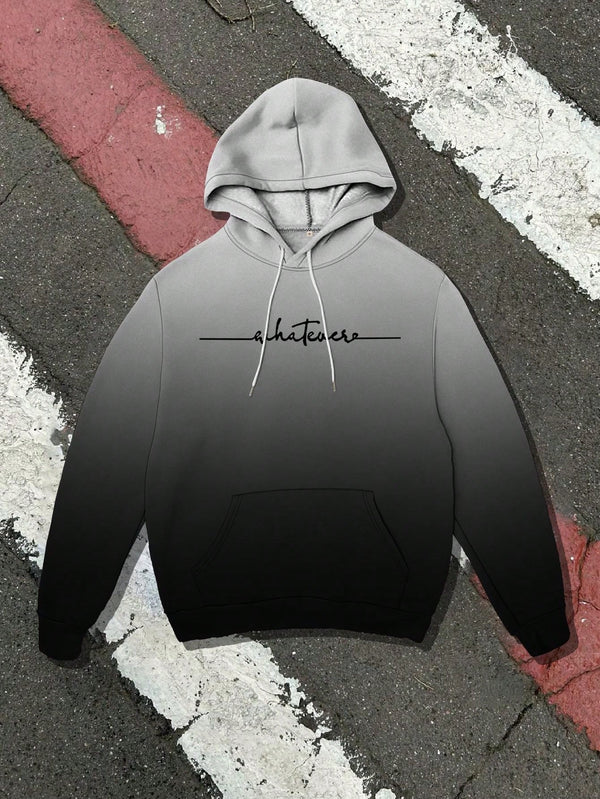 Kangaroo Pocket Drawstring 3D Digital Print Gradient Letter Hoodie & Sweatshirt Co-Ords For Men, Spring Autumn Winter Street Fashion Casual