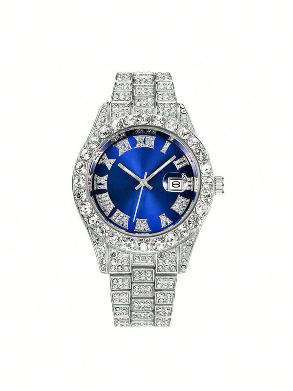 1pc Elegant Women's Quartz Watch With Rhinestone-Decorated Roman Numeral Dial And Stainless Steel Band, Suitable For Birthday, Anniversary, Halloween, Holiday Gifts