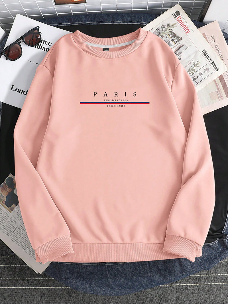 Manfinity Homme Loose Fit Men's Warm Lined Sweatshirt With Letter Print