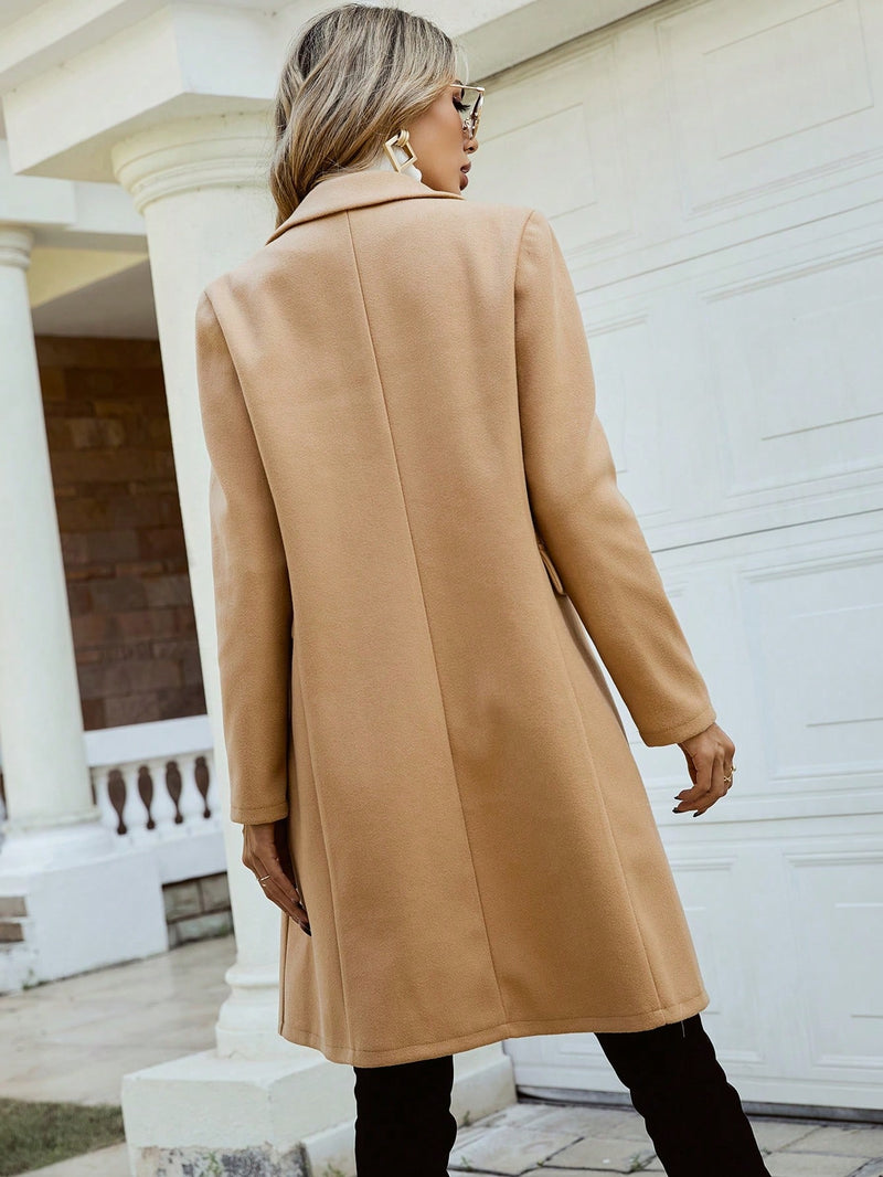 PETITE Casual & Elegant Double-Breasted Lapel Overcoat, Autumn