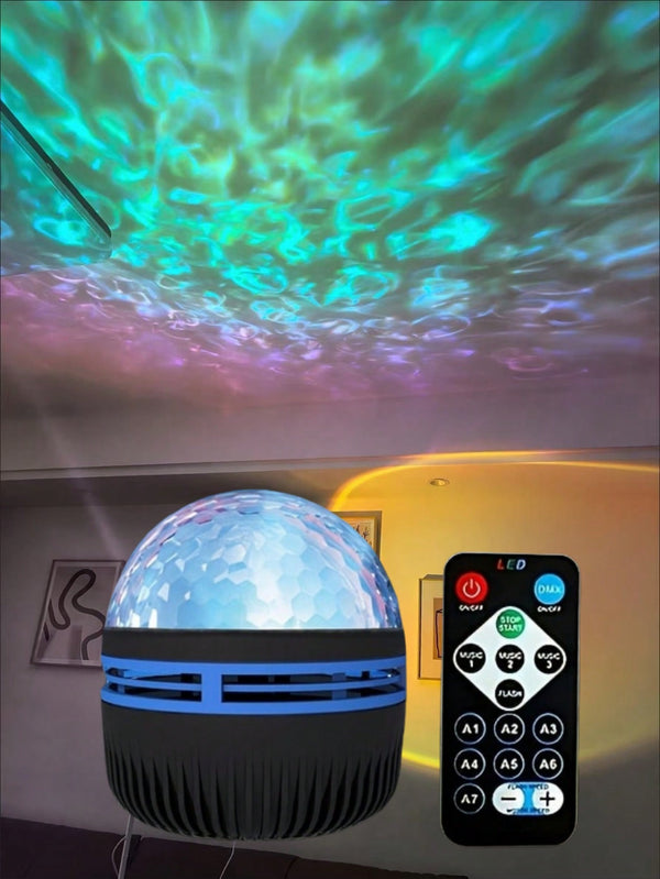 USB-Powered Starry LED Crystal Magic Ball Light With Water Ripple Effect, Freestanding Plastic Black Fixture With Remote, Special Removable Cover, Non-Detachable, For Commercial Venue, Bedroom Atmosphere, And Holiday Decoration