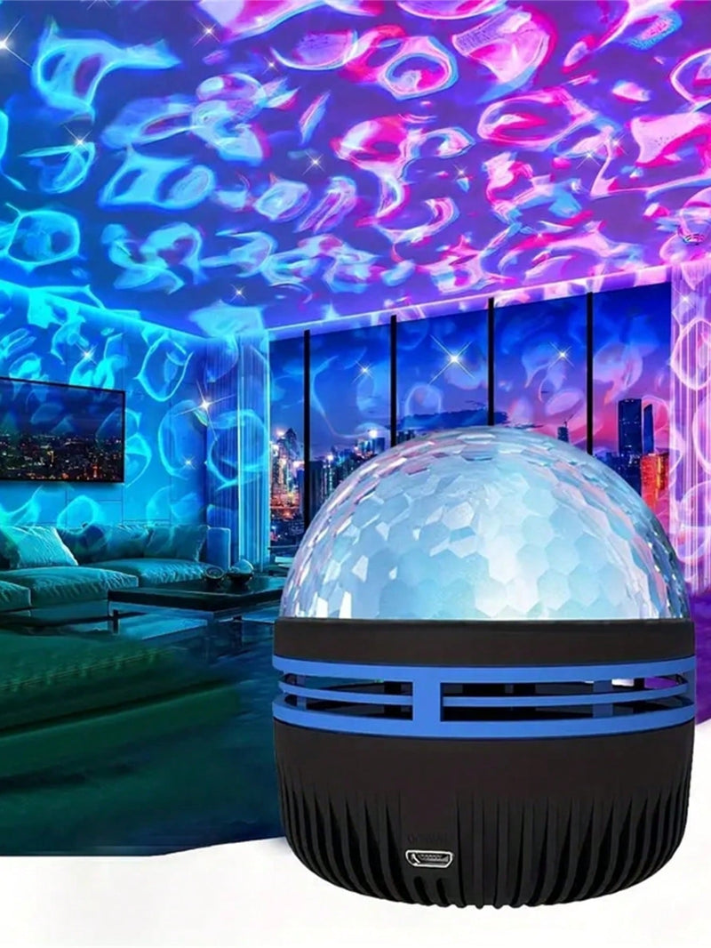 USB-Powered Starry LED Crystal Magic Ball Light With Water Ripple Effect, Freestanding Plastic Black Fixture With Remote, Special Removable Cover, Non-Detachable, For Commercial Venue, Bedroom Atmosphere, And Holiday Decoration