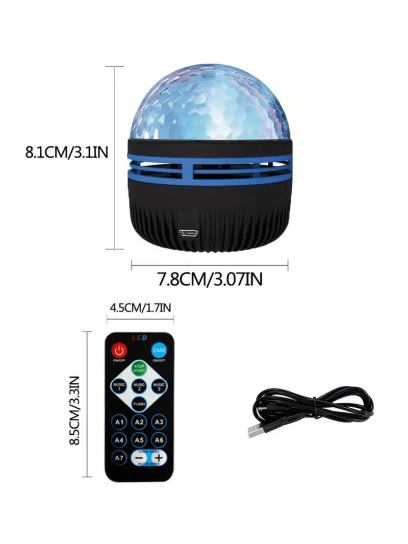 USB-Powered Starry LED Crystal Magic Ball Light With Water Ripple Effect, Freestanding Plastic Black Fixture With Remote, Special Removable Cover, Non-Detachable, For Commercial Venue, Bedroom Atmosphere, And Holiday Decoration