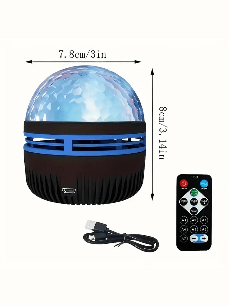 USB-Powered Starry LED Crystal Magic Ball Light With Water Ripple Effect, Freestanding Plastic Black Fixture With Remote, Special Removable Cover, Non-Detachable, For Commercial Venue, Bedroom Atmosphere, And Holiday Decoration