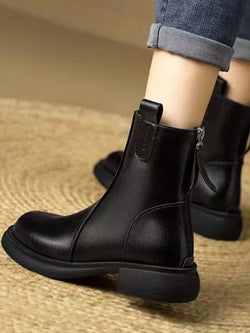 Women's Short Boots, Autumn/Winter New Arrival, British Style Low Heel Small Leather Chelsea Boot With Back Zipper