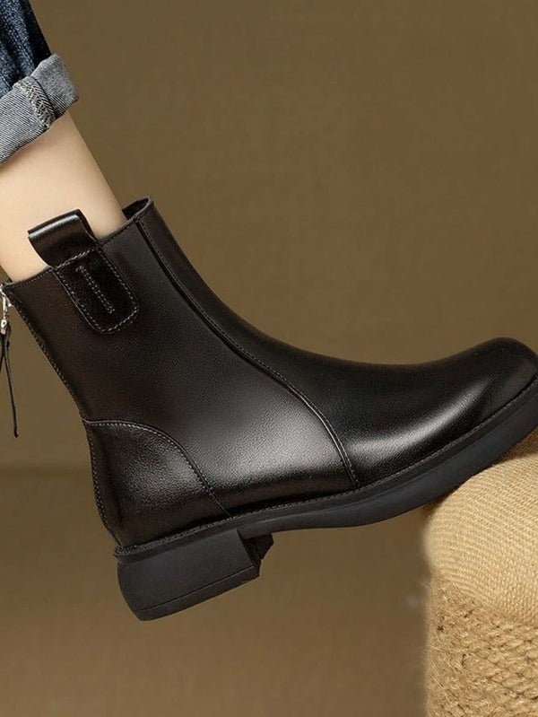 Women's Short Boots, Autumn/Winter New Arrival, British Style Low Heel Small Leather Chelsea Boot With Back Zipper