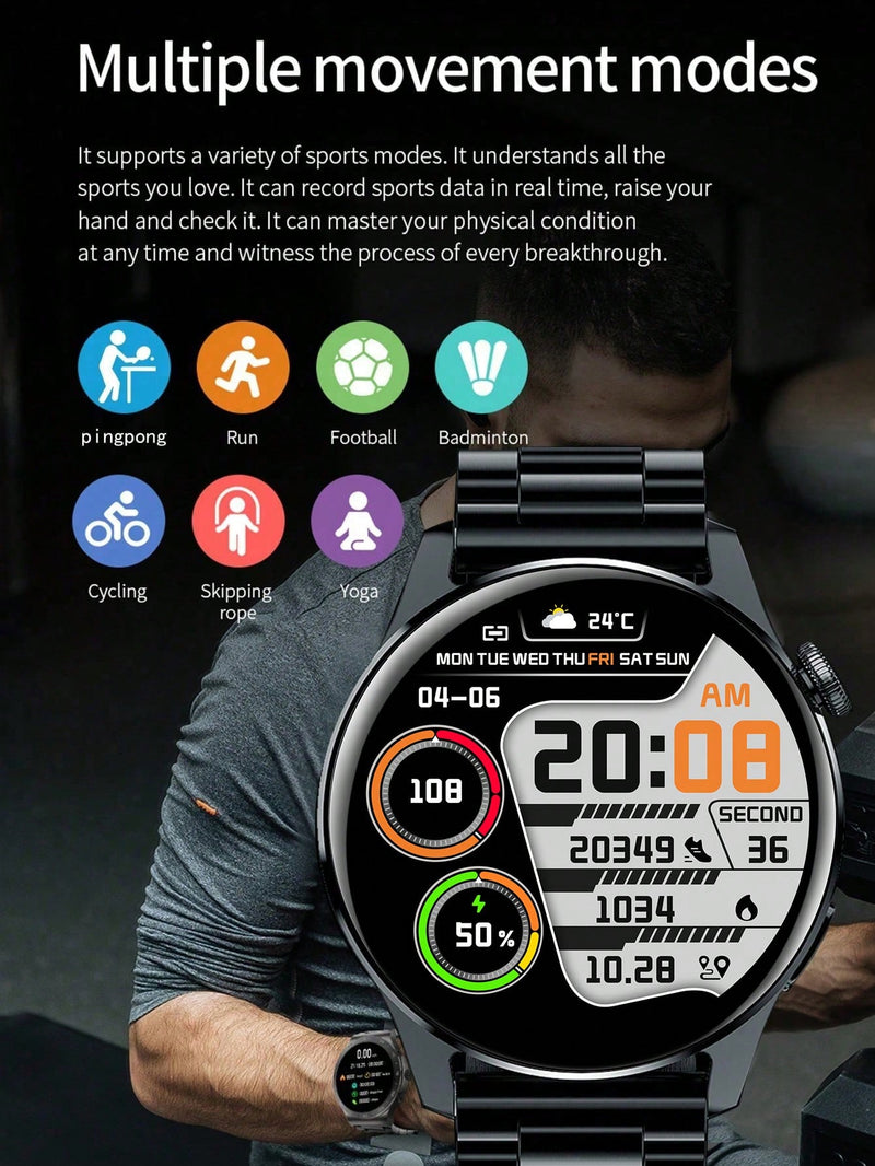 1pc Unisex Sports Smartwatch With Circular Full Touch Screen, Supports Phone Calling, Pedometer, Alarm Clock, Multiple Sport Modes, Music Remote Control, Stopwatch, Alarm Clock, Weather Functions