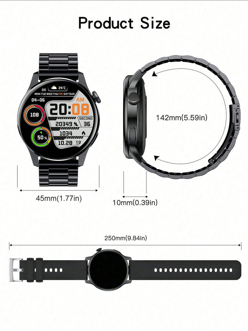 1pc Unisex Sports Smartwatch With Circular Full Touch Screen, Supports Phone Calling, Pedometer, Alarm Clock, Multiple Sport Modes, Music Remote Control, Stopwatch, Alarm Clock, Weather Functions