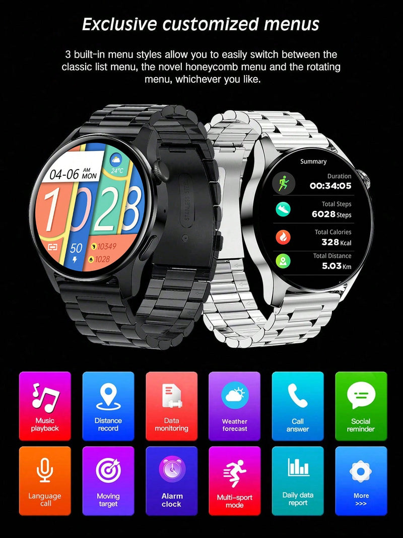 1pc Unisex Sports Smartwatch With Circular Full Touch Screen, Supports Phone Calling, Pedometer, Alarm Clock, Multiple Sport Modes, Music Remote Control, Stopwatch, Alarm Clock, Weather Functions