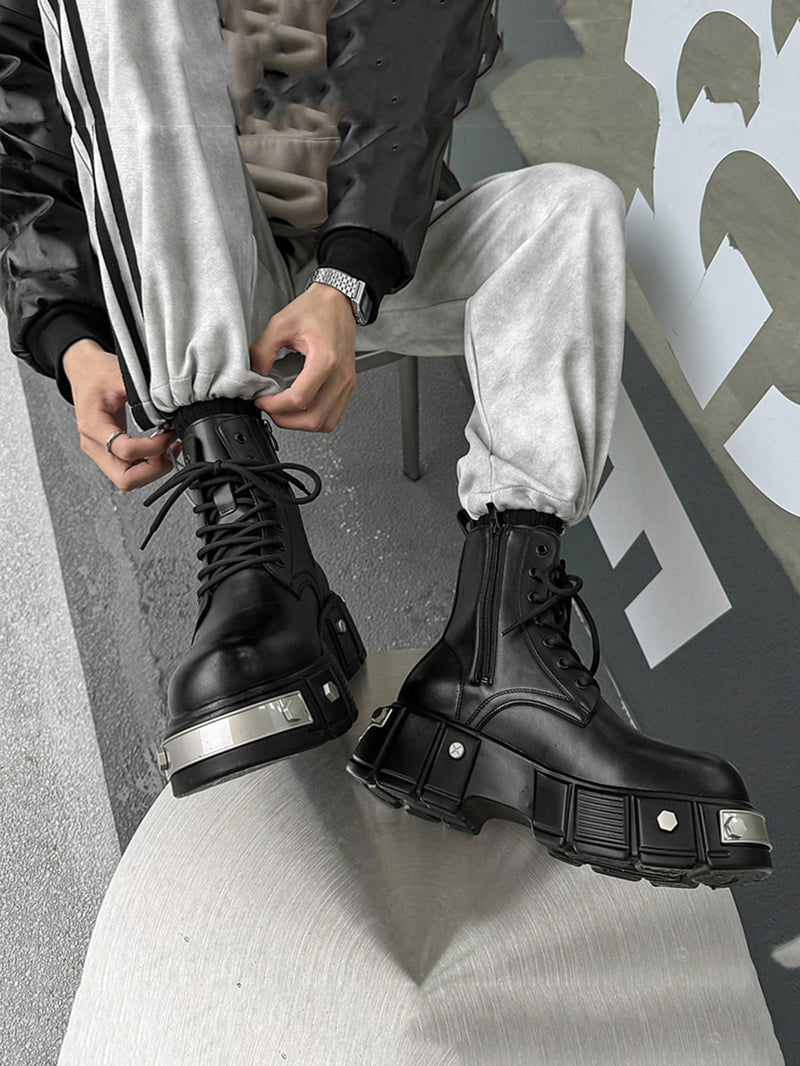 Bestselling High-Top Motorcycle Boots, Versatile Thick-Soled Heightening Boots, Black Leather /Chelsea Boots, Stylish