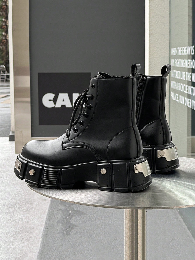 Bestselling High-Top Motorcycle Boots, Versatile Thick-Soled Heightening Boots, Black Leather /Chelsea Boots, Stylish