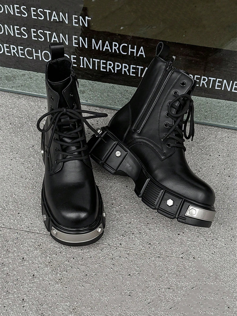 Bestselling High-Top Motorcycle Boots, Versatile Thick-Soled Heightening Boots, Black Leather /Chelsea Boots, Stylish