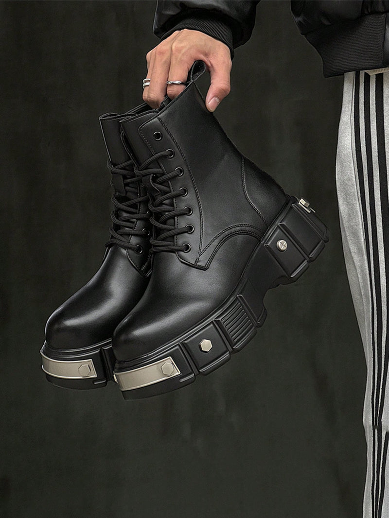 Bestselling High-Top Motorcycle Boots, Versatile Thick-Soled Heightening Boots, Black Leather /Chelsea Boots, Stylish