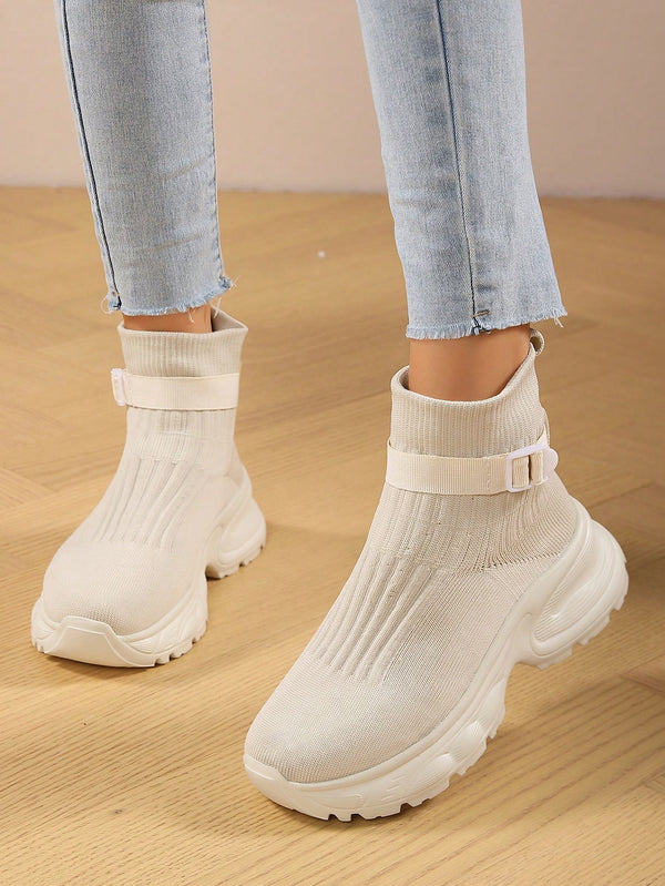 Women's Casual Slip-On Boots, Comfortable Solid Color Flats Sports Shoes