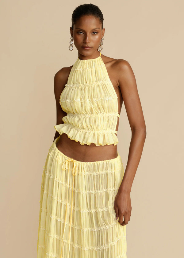2pcs Women's Dress Sexy Sleeveless Backless Cropped Halter Top And Pleated Long Skirt