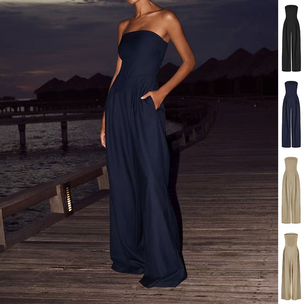 Loose Tube-top Jumpsuit Ins Fashion Backless Wide Leg Long Pants