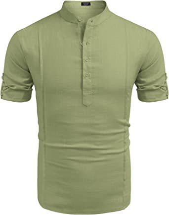 Henley Style Linen Short Sleeve Shirt