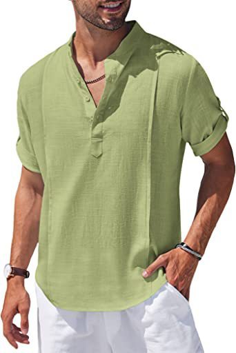 Henley Style Linen Short Sleeve Shirt