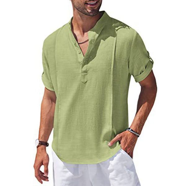 Henley Style Linen Short Sleeve Shirt