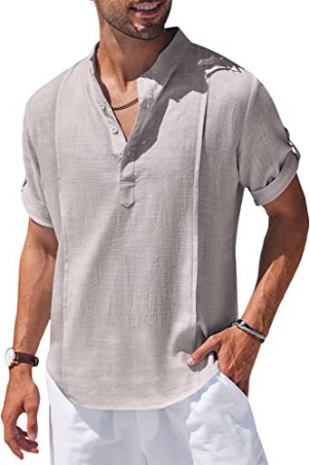 Henley Style Linen Short Sleeve Shirt