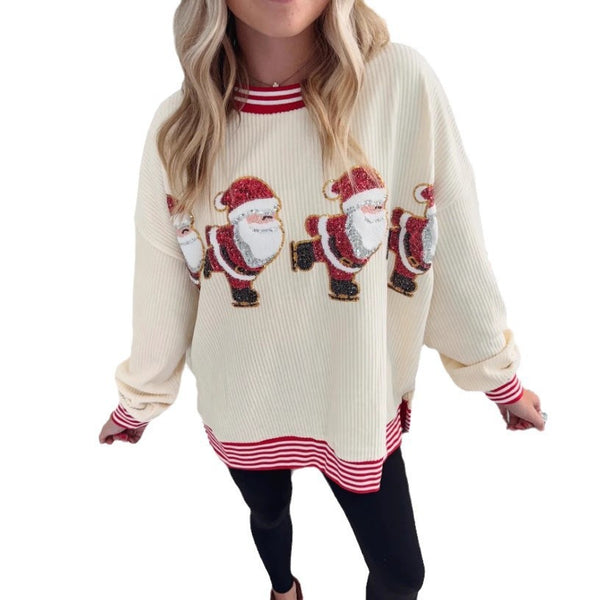 Santa Skating Sweater Sequined Gilding