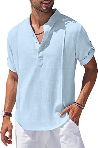 Henley Style Linen Short Sleeve Shirt